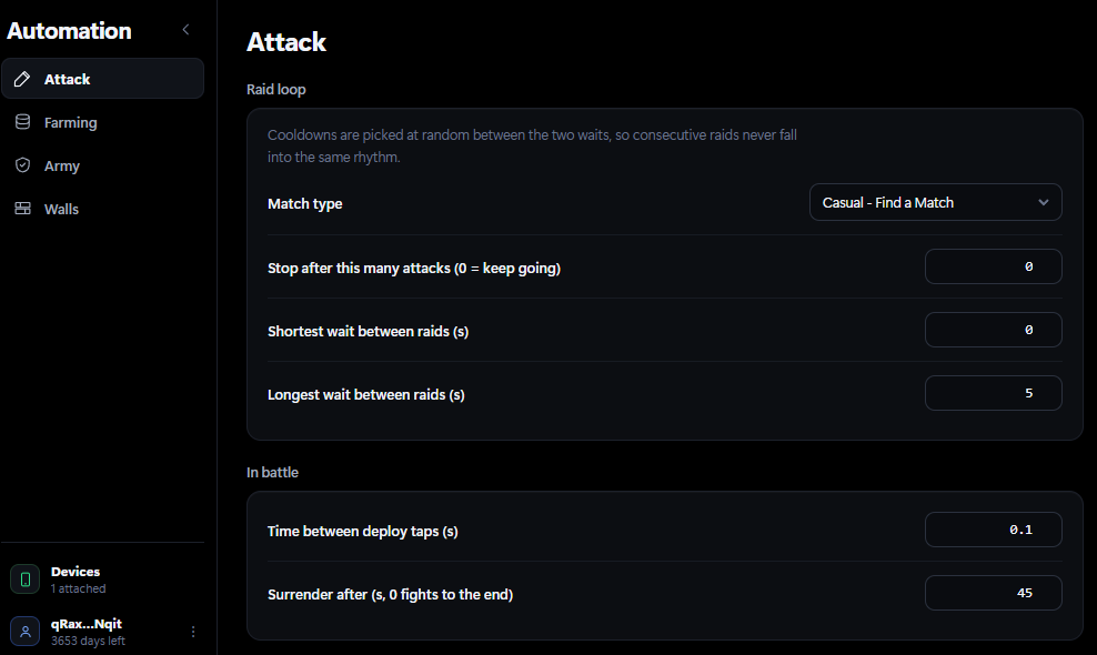 Zen Macro settings: troop order, deploy timing, loot thresholds and surrender rules